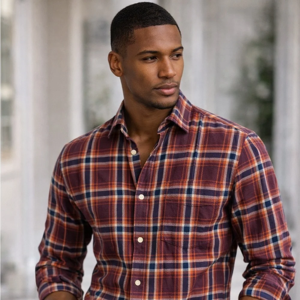 Banana Republic Soft Wash Mens XXL Long Sleeve Plaid‎ Button Down Shirt Burgundy